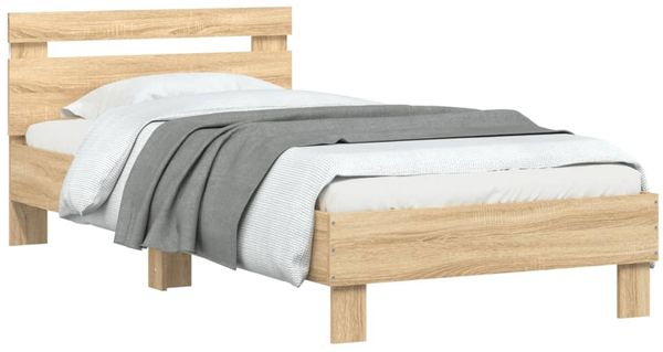 vidaXL Bettgestell mit Kopfteil und LED-Leuchten Sonoma-Eiche 90x190cm 838745 Bild 5