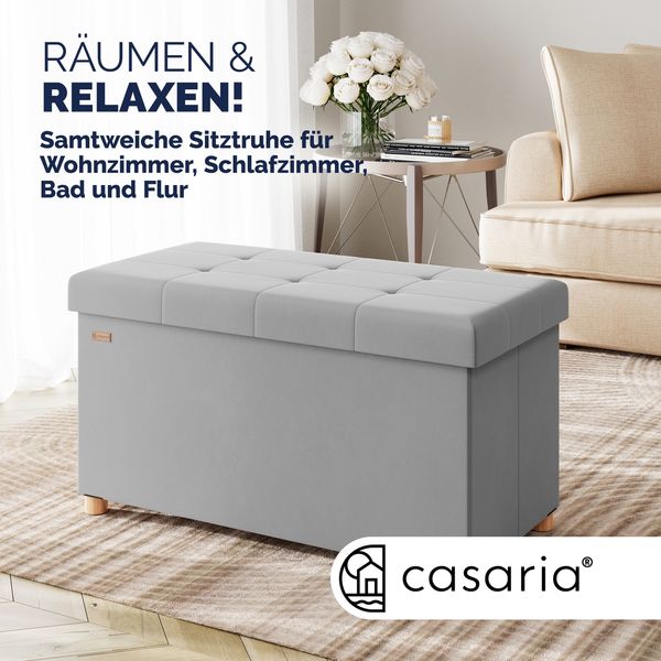 CASARIA® Sitzbank mit Stauraum Samt Grau