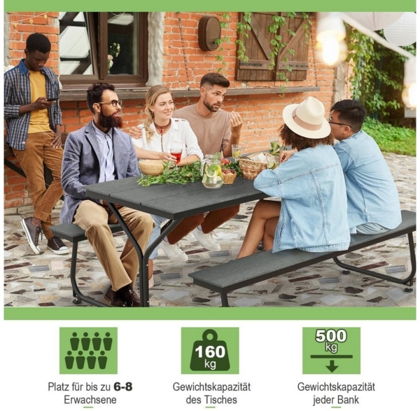 COSTWAY Bierzeltgarnitur, (3-tlg), inkl. 1 Biertisch & 2 Bänke, mit 183 x 78,5 cm Tischplatte Bild 2