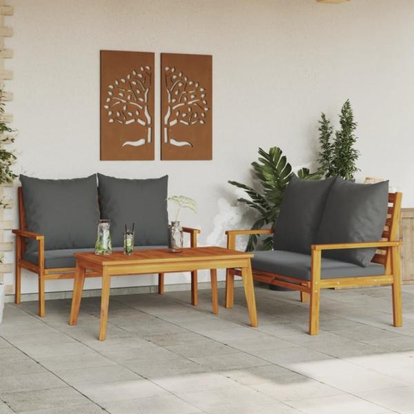 vidaXL 3-tlg. Garten-Lounge-Set mit Kissen Massivholz Akazie 3211799