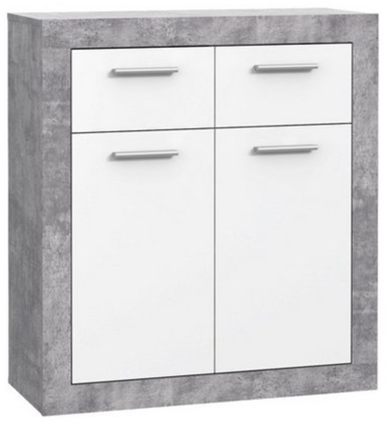 Kommode >BACCIO< 2 Türen, 2 Schübe, Betonoptik grau / Weiss - 83x91,8x33,8cm (BxHxT)