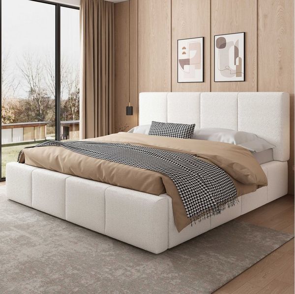 BlingBin Polsterbett Doppelbett Jugendbett (1-tlg, mit Lattenrost,gepolstertes Kopfteil), 180x200 cm,Beige,Chenille