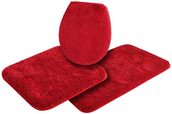 Grund Badematte Melos, Badvorleger, Badezimmer Teppich, sehr weich, Höhe 27 mm, rutschhemmend beschichtet, fußbodenheizungsgeeignet, Kunstfaser, rechteckig, 3-tlg. Hänge-WC Set, melierte Optik, sehr weicher Flor, Melange-Effekt, Made in Europe