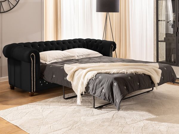 S-Style Möbel Chesterfield-Sofa 3-Sitzer mit Schlaffunktion Cleo Blink aus Samt mit Kristallsteppung, mit Wellenfederung