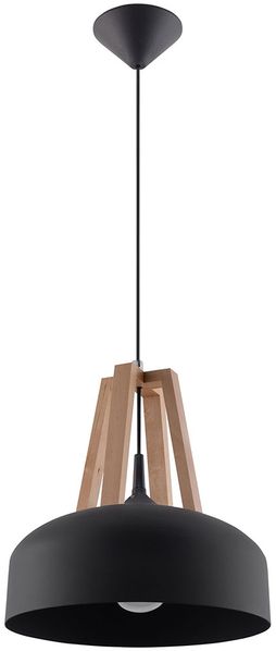 Pendelleuchte, Stahl schwarz, Holz natur, 30 cm