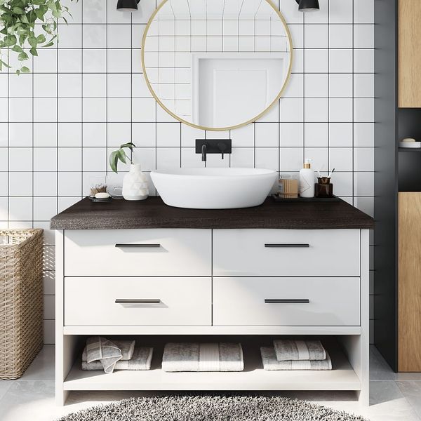 vidaXL Waschtischplatte Dunkelbraun 100x50x(2-6)cm Massivholz 3156229