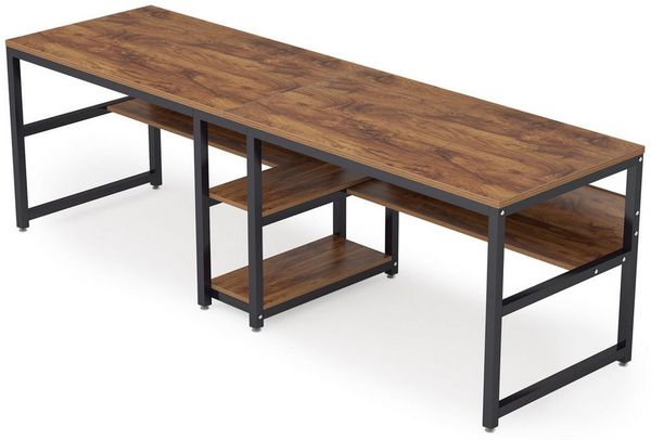 Tribesigns Doppelschreibtisch Schreibtisch, Computertisch mit Regalen, 200 cm Bürotisch