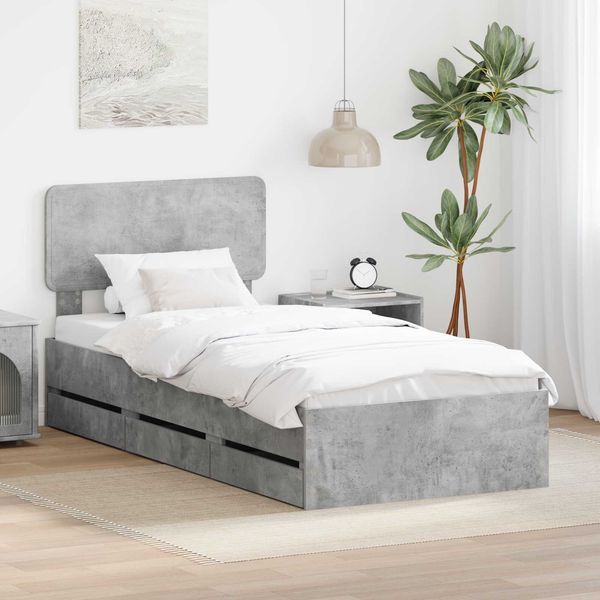vidaXL Bettrahmen mit Schubladen Betongrau 90 x 200 cm Holzwerkstoff 3412223