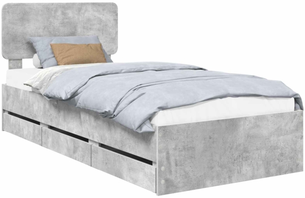 vidaXL Bettrahmen mit Kopfteil Beton Grau 90 x 190 cm Ingenieurs Holz 3412223