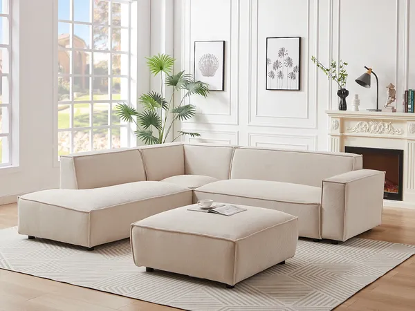Vente-unique - BORORE Sofa SamtStoff Beige - B 231 cm x H 75 cm x L 256 cm