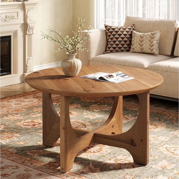Tribesigns Couchtisch Runde Couchtisch aus Massivholz, 80 cm Moderne hölzerne Akzent Mitte