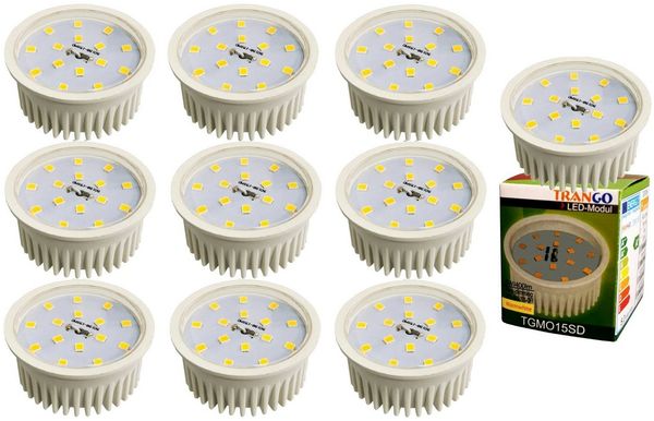 TRANGO LED Einbaustrahler, 10er Pack MO15SD-10 dimmbare GU10 LED Leuchtmittel 3000K warm weiß zum Austauschen GU10 & MR16 Halogen Leuchtmittel, für Einbauleuchten, Deckenstrahler, Deckenleuchte, Spots