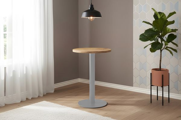 Bistrotisch massiv Mango rough rund 50 cm Säulengestell-rund silber EMILIO 173847364