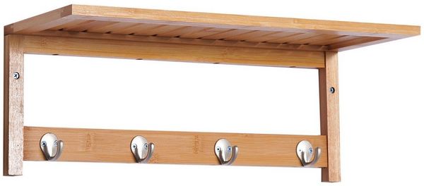 HOMCOM Garderobenleiste mit 4 Haken (Wandgarderobe, 1 St, Handtuchhalter), Platzsparend, vielseitig einsetzbar, Naturholz