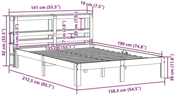 vidaXL Massivholzbett ohne Matratze Wachsbraun 135x190 cm Kiefernholz 3306060 Bild 11