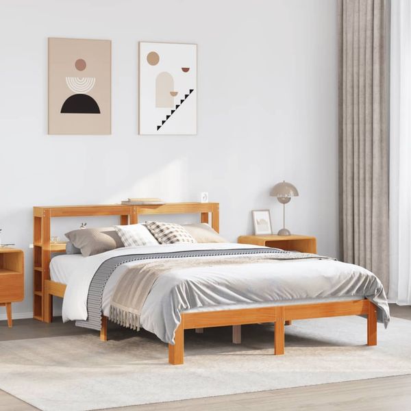 vidaXL Massivholzbett ohne Matratze Wachsbraun 135x190 cm Kiefernholz 3306060