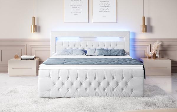 Boxspringbett Sunshine mit indirekter Beleuchtung, USB und Stauraum 140x200 Weiß H3 Bild 3