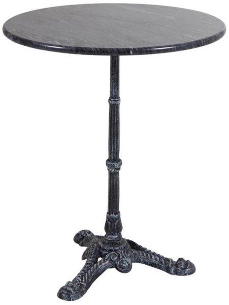 Gartenesstisch Loire aus Marmor und Gusseisen, klassischer Stil, rund, schwarz, für 2–4 Personen