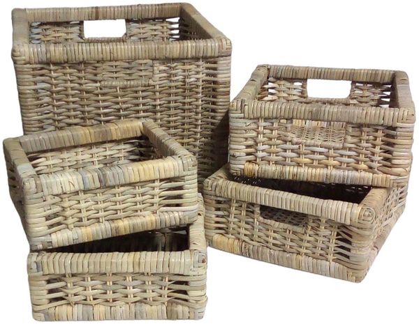 Rattankörbe-Set 5-tlg. Regalkorb Schrankkorb Aufbewahrungskorb Rattan Box Körbe