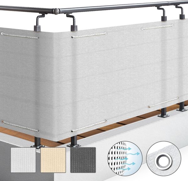 Sol Royal SolVision Balkon Sichtschutz HB2 HDPE blickdichte Balkonumspannung 90x300 cm – Schutz für Balkon Geländer Sichtschutz Weiß – Abdeckung mit Ösen und Kordel