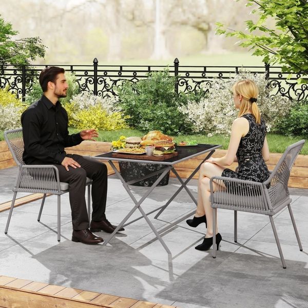 Gartenstühle Set 2er Rattan mit Armlehnen & Kissen pulverbeschichtet Terrasse Balkon