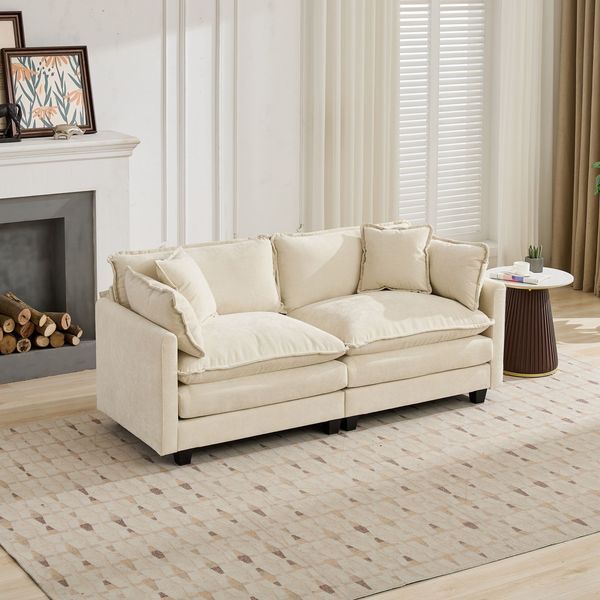 Modulares Beige Cloud Sofa LoveSeat, Chenille Stoff, extra weiche Polsterung, modernes Kombi-Design für Wohnzimmer