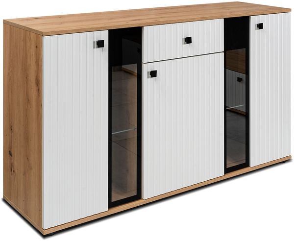 Kommode Salsa 2 Lamellenoptik Anbauwand Wohnwand Sideboard MDF Weiss + Artisan Bild 3