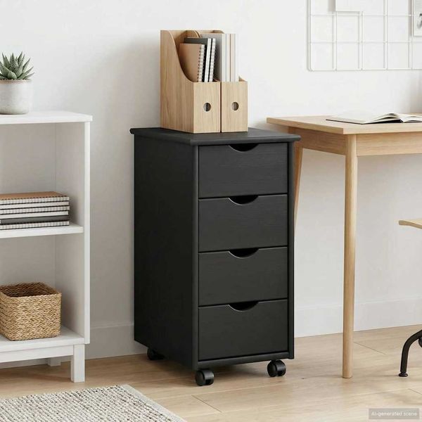 vidaXL Rollschrank Mit Rad Grau 34 x 39 x 65,5 cm Massivholz Kiefer 42028346