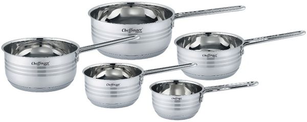 5 teiliges Edelstahl Saucenpfannen-Set - Induktionsgeeignet & Antihaft