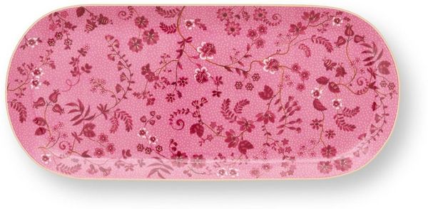 PiP Studio Servierplatte Jolie Flowers Pink Kuchenplatte 33,3x15,5cm, Porzellan, (Platten)
