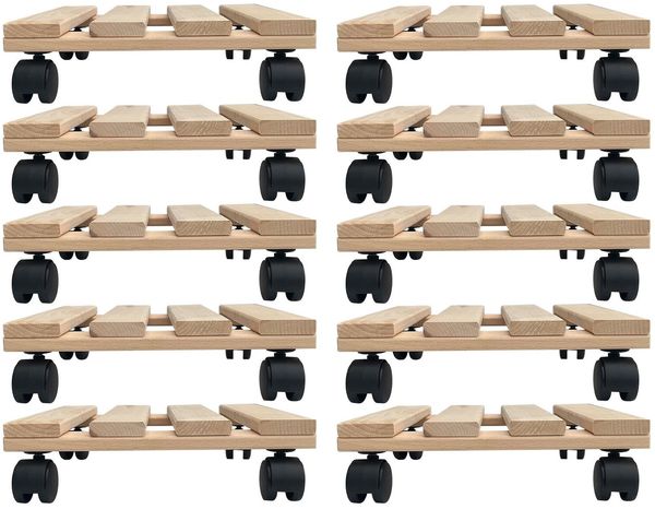 10x Rolluntersetzer eckig Pflanzenroller 30x30 cm - max. 120 kg Traglast - aus Buchenholz - Stabil & robust - Für Pflanztöpfe, Möbel & schwere Gegenstände