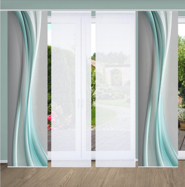 HOME in green Schiebegardine ELANIA (4 St), Paneelwagen, halbtransparent, SET DIGITALDRUCK,BAMBUSOPTIK RECYCELT