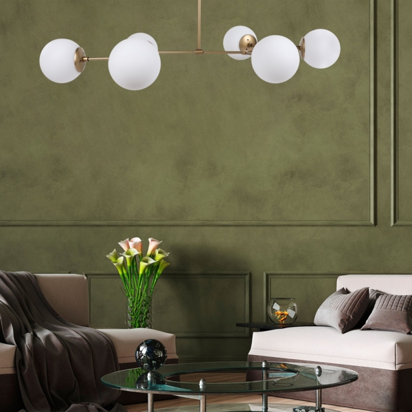 Vente-unique - Deckenleuchte mit 6 Leuchten - 100x52 cm - Weiß & Goldfarben - DAMAR