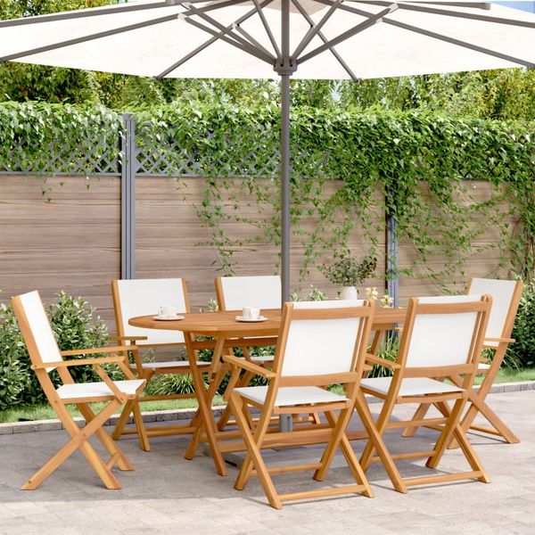 vidaXL Gartenstühle 6 Stk. Klappbar Cremeweiß Stoff und Massivholz 3214575
