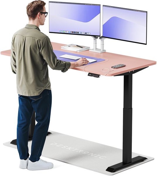 Desktronic HomeOne Elektrisch höhenverstellbarer Schreibtisch 160x80cm Schwarz/Rosa mit Memory-Funktion, Anti-Kollisions Technologie, USB-A und USB-C-Ladeanschlüssen