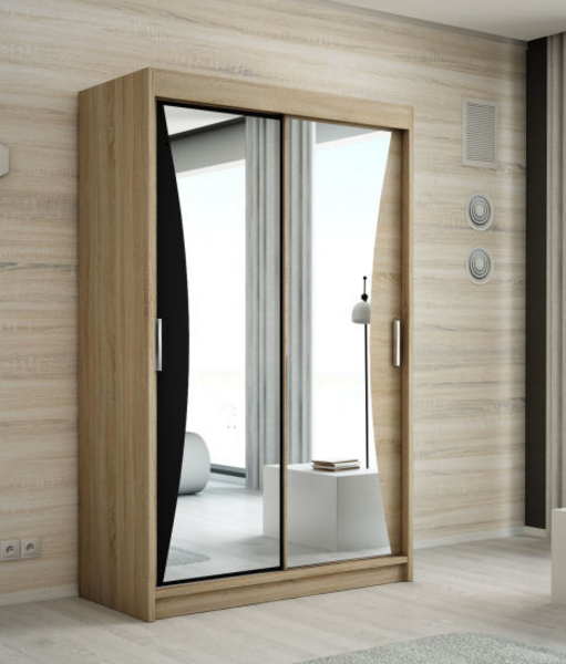 Schwebetürenschrank NIKO 2-türig Schrank 120 cm (mit Spiegel) Farbe: Sonoma , schwarz