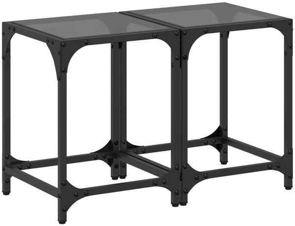Couchtische, Sofatische mit Glasplatte 2 Stk. Schwarz 30x30x40 cm Stahl