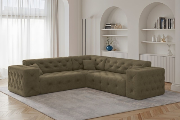 Ecksofa Designersofa CHANTAL in Stoff Moly Grün Seite Universal