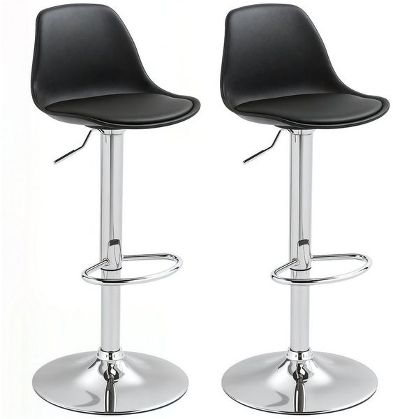 HOMCOM Barhocker Gepolstert Barstuhl mit Stahlgestell, Lehne (360° Drehbar Tresenhocker, 2 St, Höhenverstellbar Küchenstühle mit Fußstütze), für Küche, Wohnzimmer, Esszimmer, Kunstleder Schwarz
