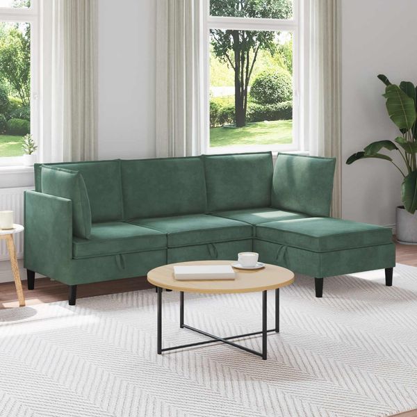 vidaXL Wohnzimmergarnitur mit Kissen mit Speicher 4 pcs Meergrün Samt 3413775