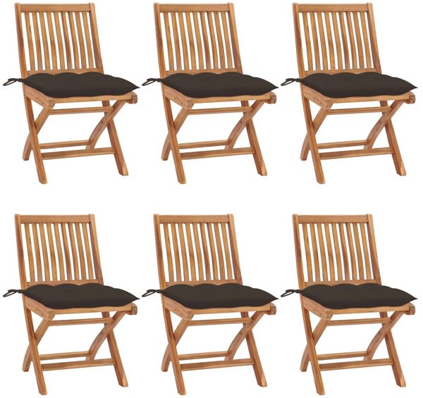 vidaXL Klappbare Gartenstühle mit Kissen 6 Stk. Massivholz Teak 3072857