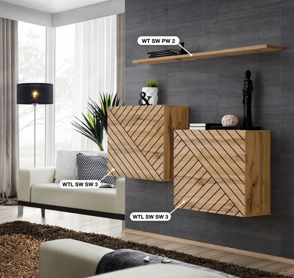 Wohnwand Switch Lamel, Korpus: Wotan / Front: Wotan PVC (gerillt)
