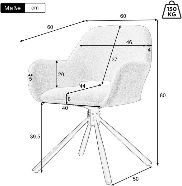 Drehbarer Esszimmerstuhl im 4er-Set aus Sherpa in Weiß, 60 x 60 x 80 cm – mit Armlehnen, moderner Polsterstuhl Bild 10