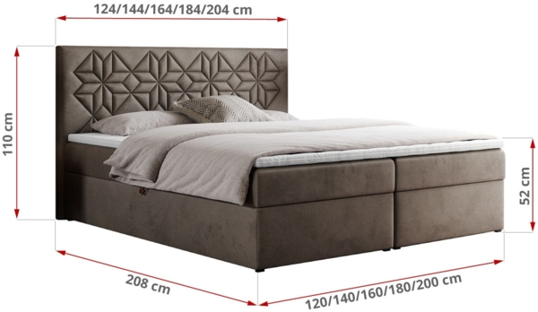 Boxspringbett, Doppelbett mit Multipocket-Matratzen und Topper, dekoratives Kopfteil - LEILA - 140 x 200 cm - Braun Velours - H3 Bild 5