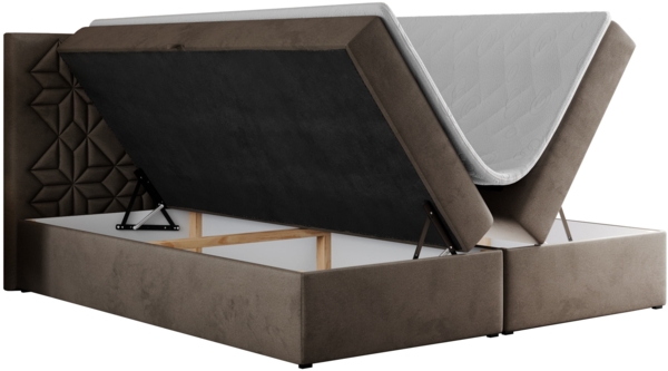 Boxspringbett, Doppelbett mit Multipocket-Matratzen und Topper, dekoratives Kopfteil - LEILA - 140 x 200 cm - Braun Velours - H3 Bild 4