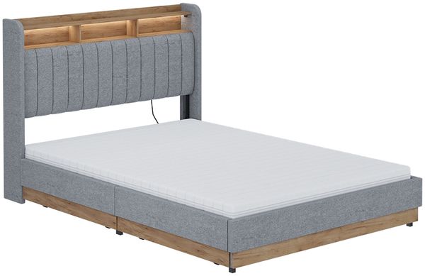Polsterbett Nura Grau/Eiche 140x200 cm mit 4 Schubladen Vitalispa