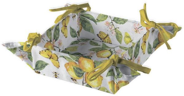 Ambiente Luxury Paper Products Brotkorb, Kunststoff, Brotkorb Baumwolle 20x20 cm mit Zitronen & Schmetterlingen Gelb Weiß