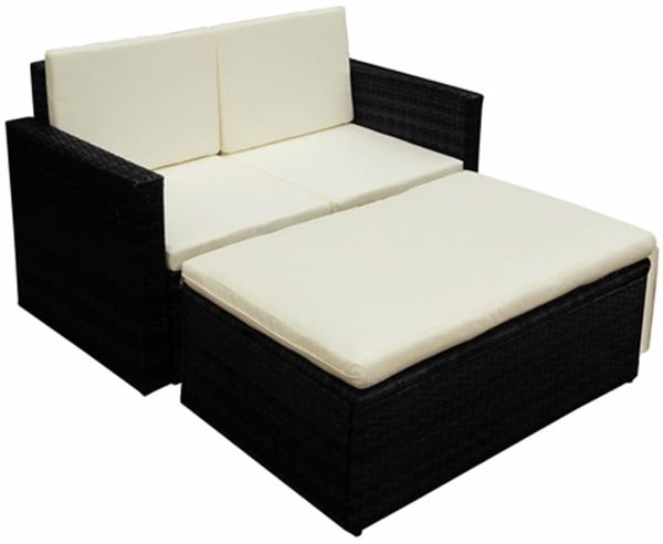 vidaXL 2-tlg. Garten-Lounge-Set mit Auflagen Poly Rattan Schwarz 42734