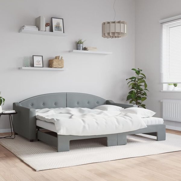 vidaXL Tagesbett Ausziehbar mit Matratze Hellgrau 90x190 cm Stoff 3197558