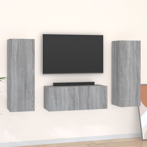 3-tlg. TV-Schrank-Set Grau Sonoma Holzwerkstoff [3120234]